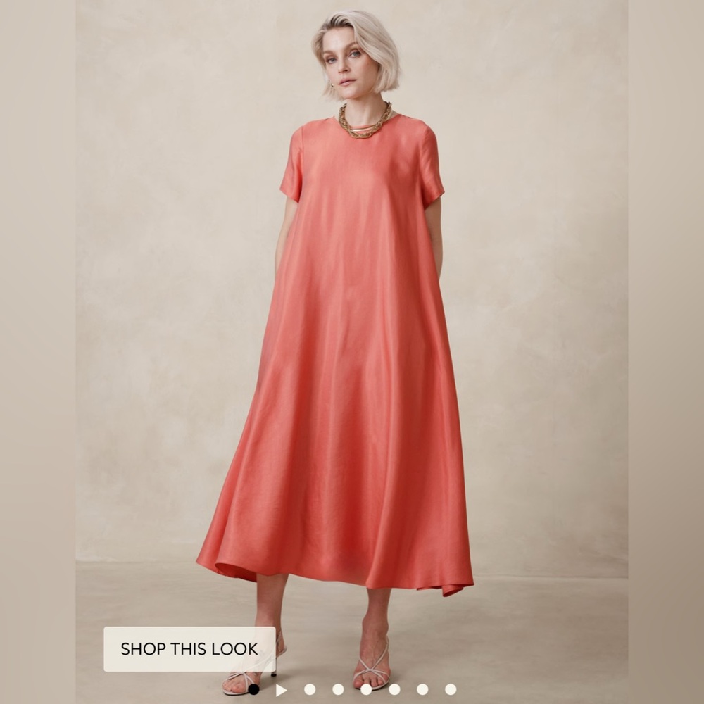 Banana Republic Aurelia Viscose Hemp Maxi Dress Extra Small Petite Pink Papaya